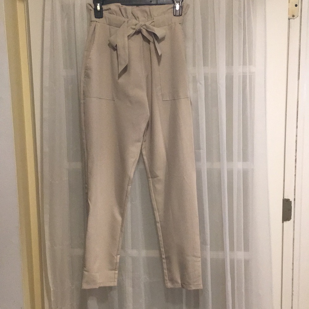 White Fox Boutique Beige Tie Pants